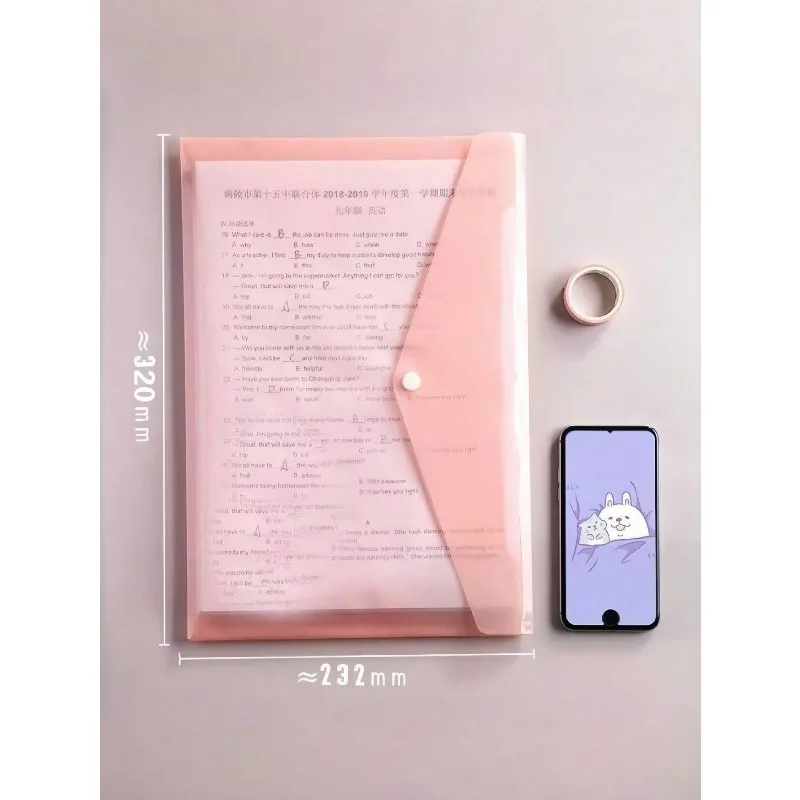 마카롱톤 A4 투명 플라스틱 파일백 방수 스냅 버튼 문서 파우치 모란디 시리즈 사무실 학습 데이터 보관 정리함