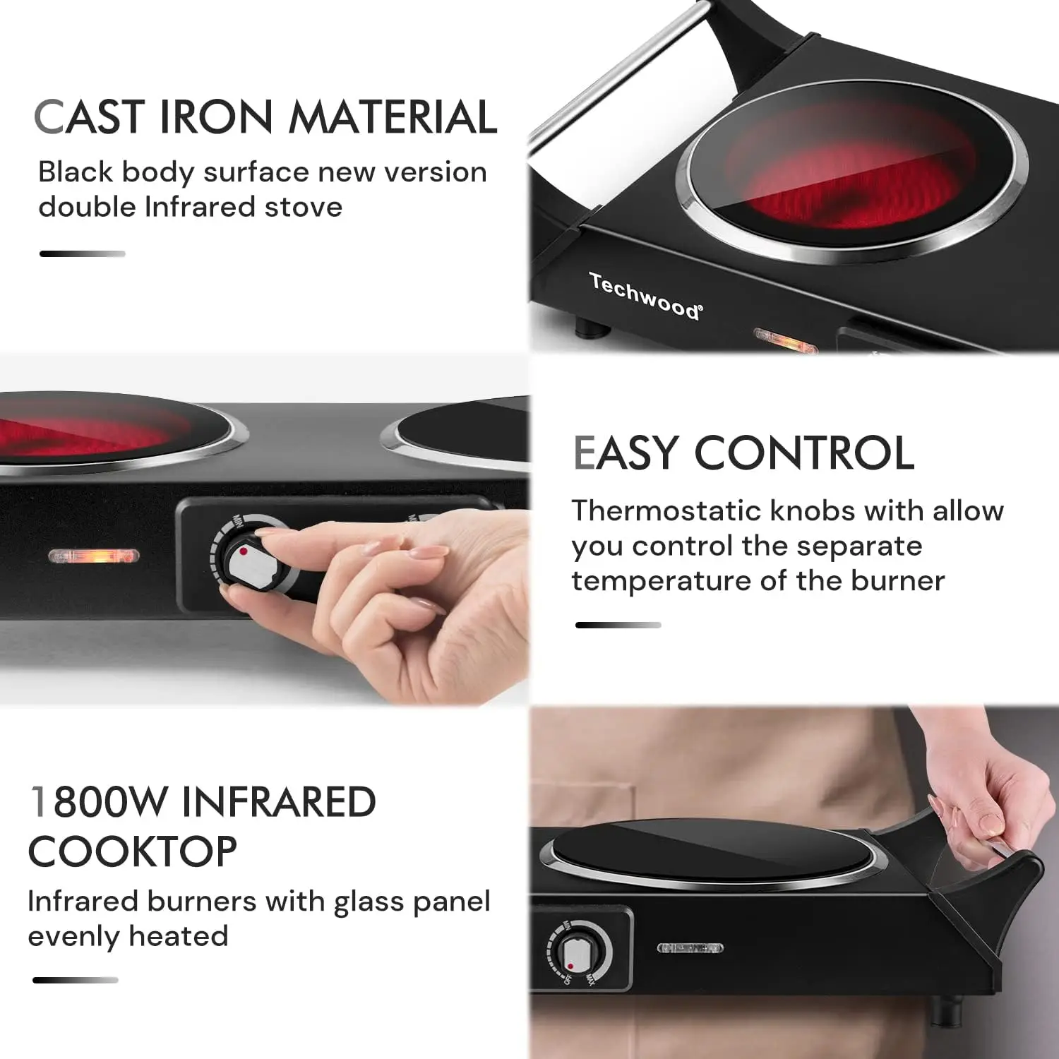 1800W Double Infrared Ceramic Electric Stove for Cooking, Dual Control Cooktop Burners Compatible for All Cookwares 5