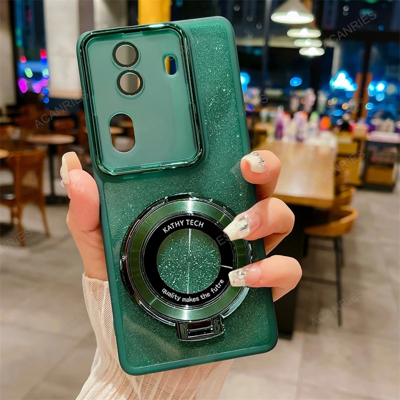 Glitter Clear Silicone Case with Circle Magnetic Stand Cover