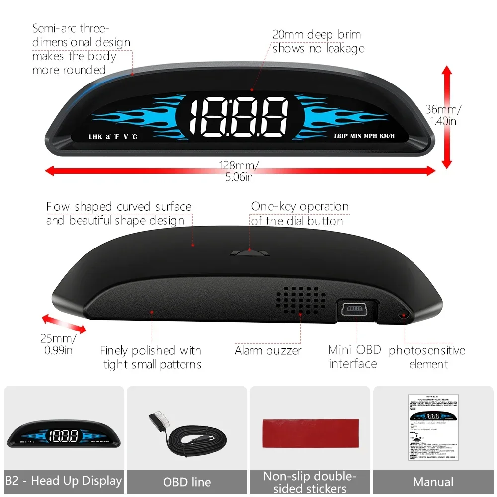 B2 OBD HUD 헤드업 디스플레이 속도계 OBD2 자동차 순정 수온 전압 과속 경보 디스플레이 액세서리