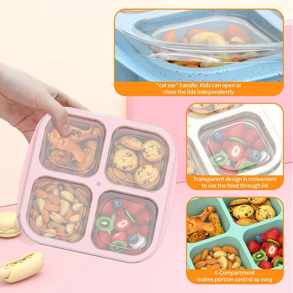 Bento Snack Boxes (4 Pack)- Reusable 4-Compartment Meal Prep Containers for  Kids and Adults, Perfect Food Storage Containers - AliExpress