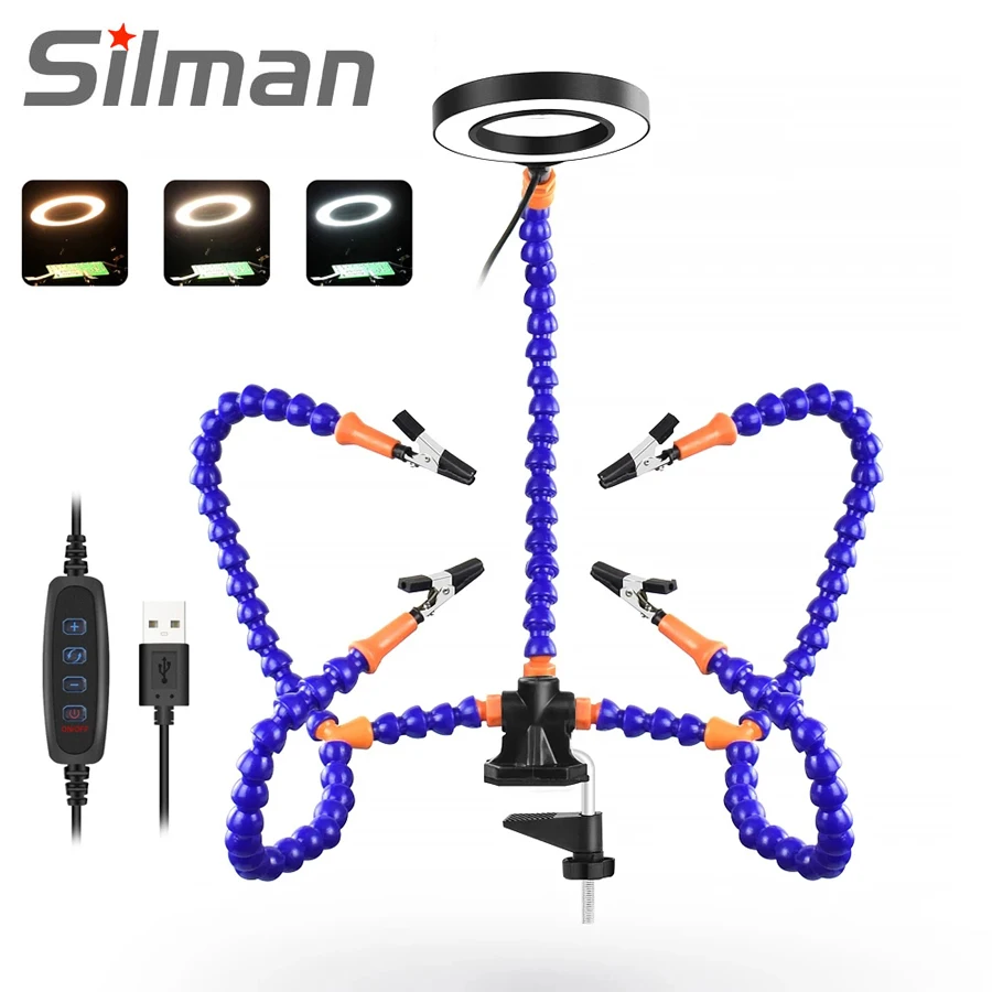 Table Clamp Soldering Helping Hands Third Hand Tool Soldering Station USB 3X Illuminated Magnifier Welding Repair Tool