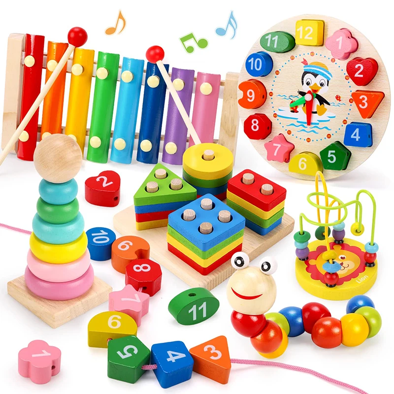 MetalNuts Juguetes De Madera Montessori Para Apilar Animales - Juego De Equilibrio Con 11 Figuras Y Base Para Niños 2-5 Años