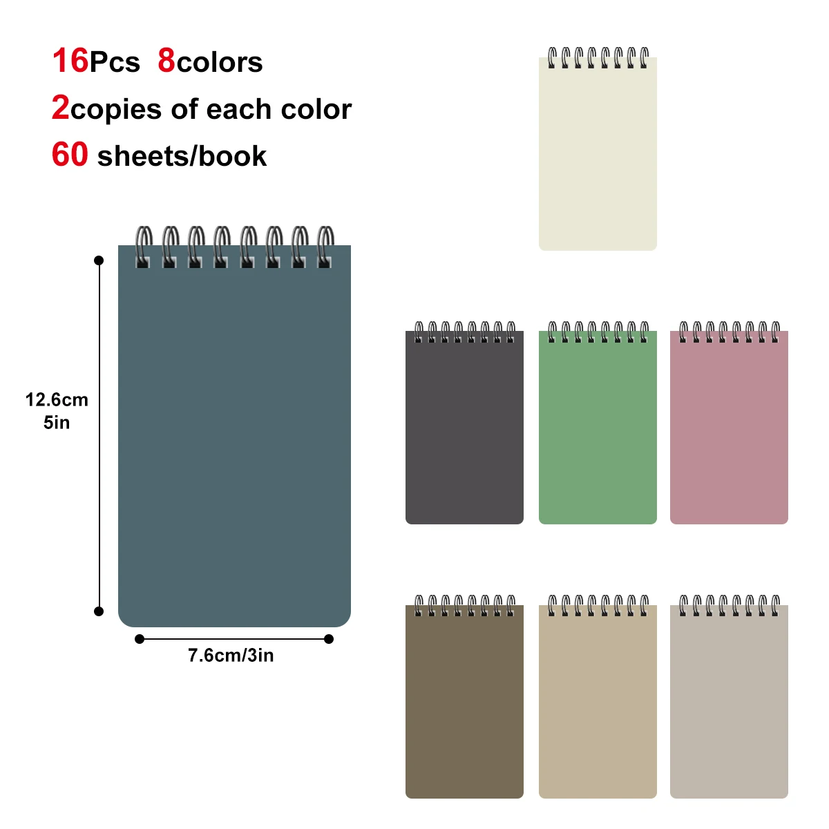Set of 8/16 Pocket-Sized Spiral Notebooks with Lined Pages