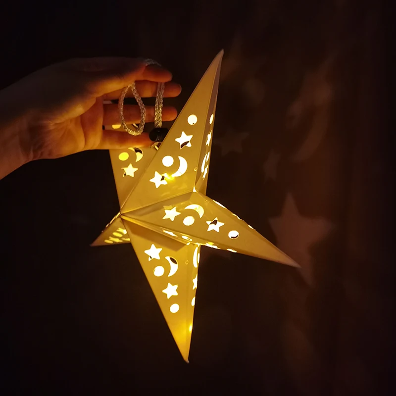 30/45/60cm Hollow Out Star Hanging Pendant Led Light Window Grille Paper Lantern Wedding Party Christmas Stars Lampshade Decor - Image 6