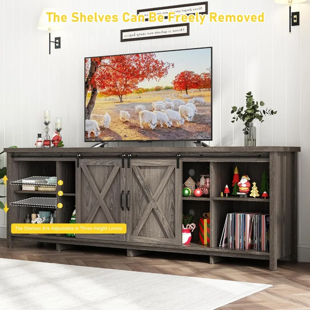 80 INCH Farmhouse TV Stands for 90 inch TV w/Adjustable Shelves