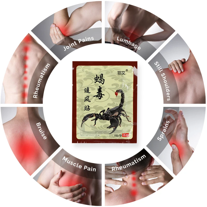 Venom Scorpion Chinese Medical Plaster Back Pain Reliever Muscle Joint Knee Neck Pain Heating Patch Lumbar Herbal Medicine 64Pcs pain relief patch