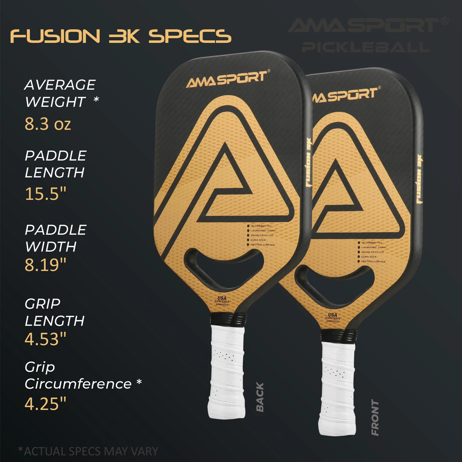 AMA SPORT Pickleball Paddle USAPA Approved Shovels Carbon PP Honeycomb Core for Aggressive and Controlled Drives