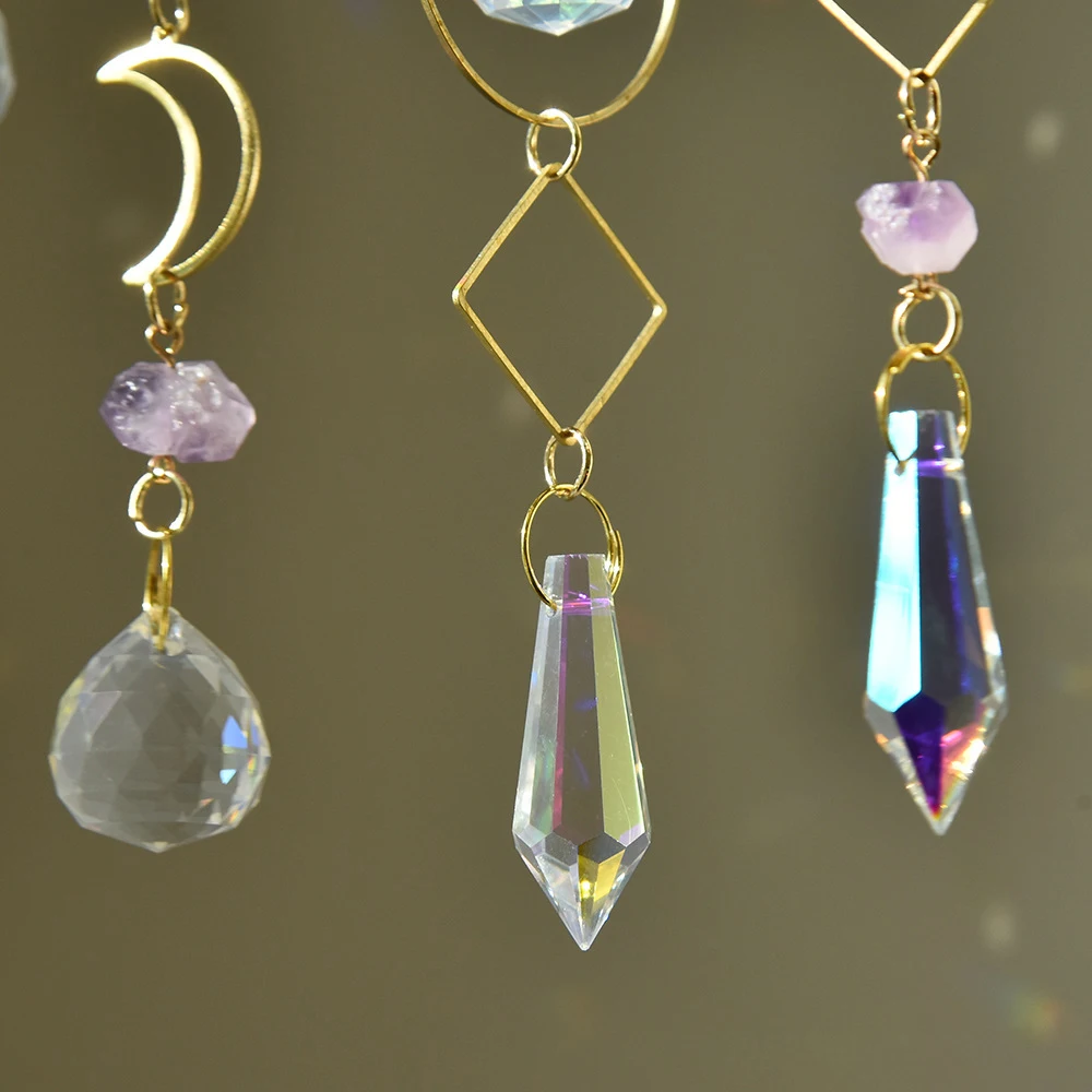 Sun Catcher Crystal Pendant Sun Catchers Window Ornament Garden Suncatcher Crystal Pendant Hanging Rainbow Maker Prism Crystal Chain for Window Drop Bell Christmas Tree Home Decor 1PCs