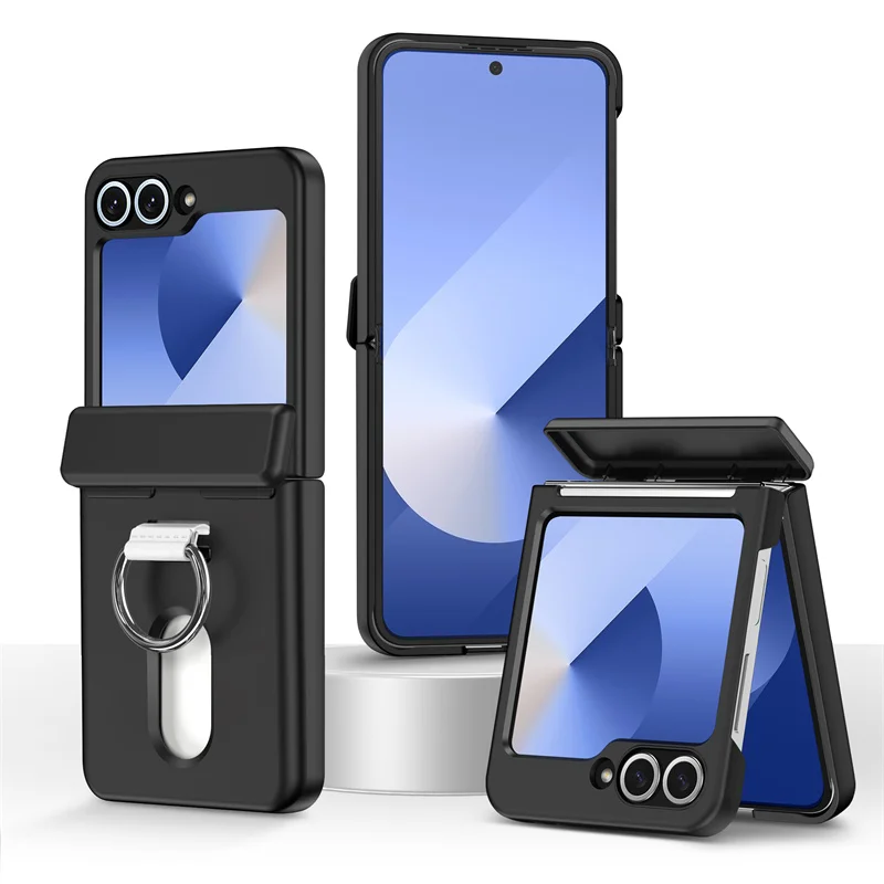 Premium Shockproof Credit Card Holder Phone Case with Ring Grip Hinge Protection - Durable Hard PC Cover