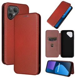 Carbon Fiber Leather Flip Case with Stand and Card Holder for Fairphone 5 (Brown)