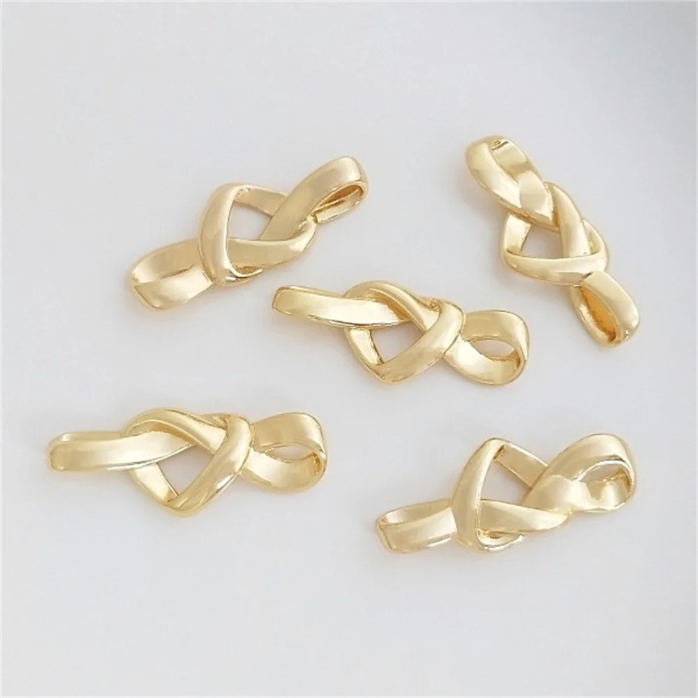 14K Gold Heart Knot Connector Love Bow Accessories Handmade Diy Necklace Bracelet Jewelry Accessories K197 popular 925 sterling silver me clover smile heart shaped connector suitable for original women s me bracelet diy jewelry