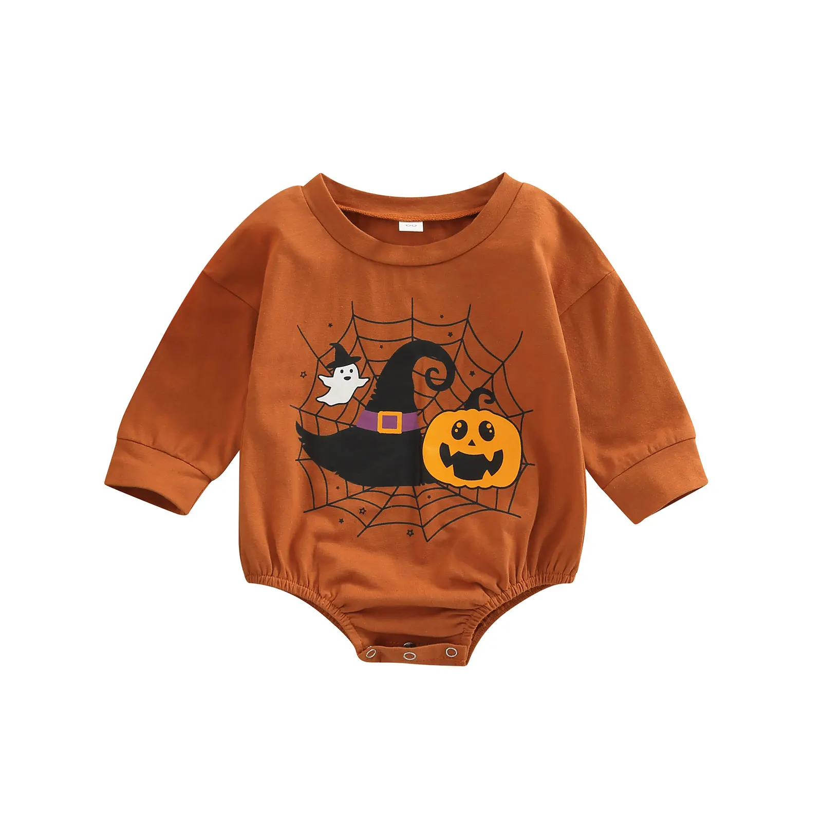 

Newborn Baby Boy Girl Halloween Romper Pumpkin Print Long Sleeve Pullover Bodysuit Infant Halloween Clothes Set
