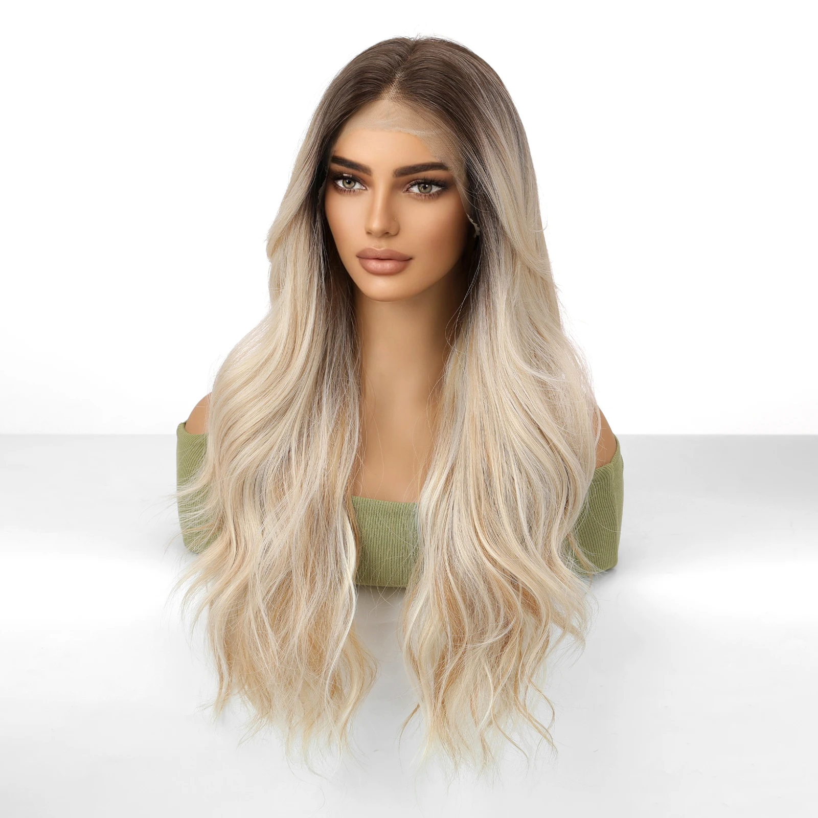 Lace Wigs Womens Synthetic Wigs Synthetic Wigs CharmSource HD 13x6 Long Wavy Blonde Ombre Heat Resistant For White Women