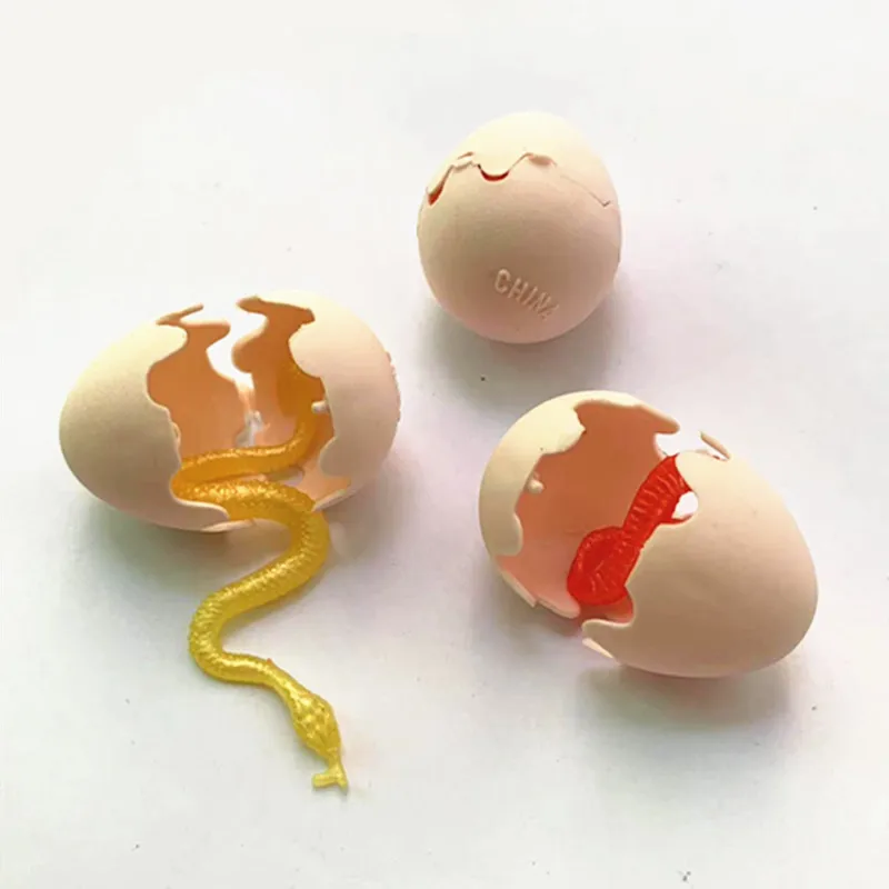 Snake Egg Toys Kids Halloween April Fools Day Small Toys Stretchable TPR Soft Snake Inside The Egg Kids Fun Scare Toy 10Pcs