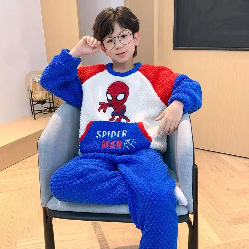 

Marvel Avengers Spider-Man Iron Man Autumn and Winter Fashion Cartoon Home Clothing Set Children's Flannel Pajamas Two-piece Set