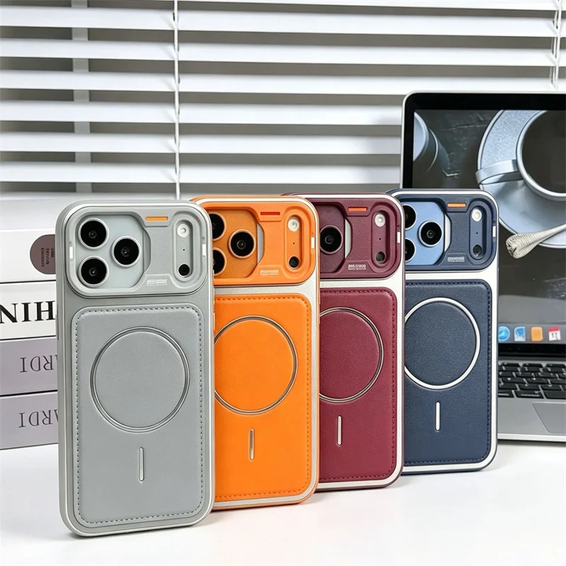 Leather Magnetic Phone Case with Magsafe Wireless Charging and Shockproof Protection