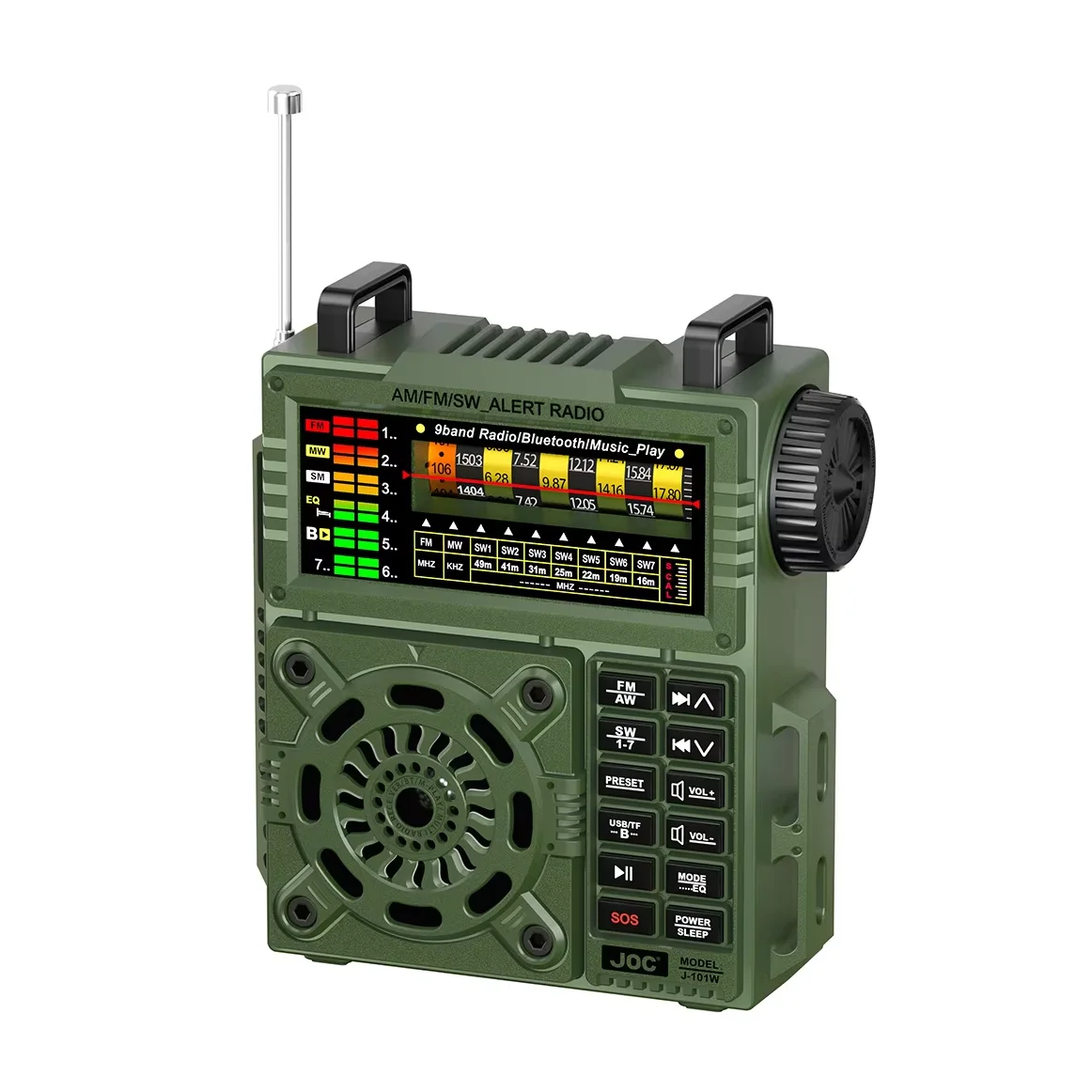 휴대용 풀밴드 라디오, 충전식 FM AM SW 라디오 수신기 (비상용), 헤드폰 잭, TF USB 포트가 있는 무선 스피커