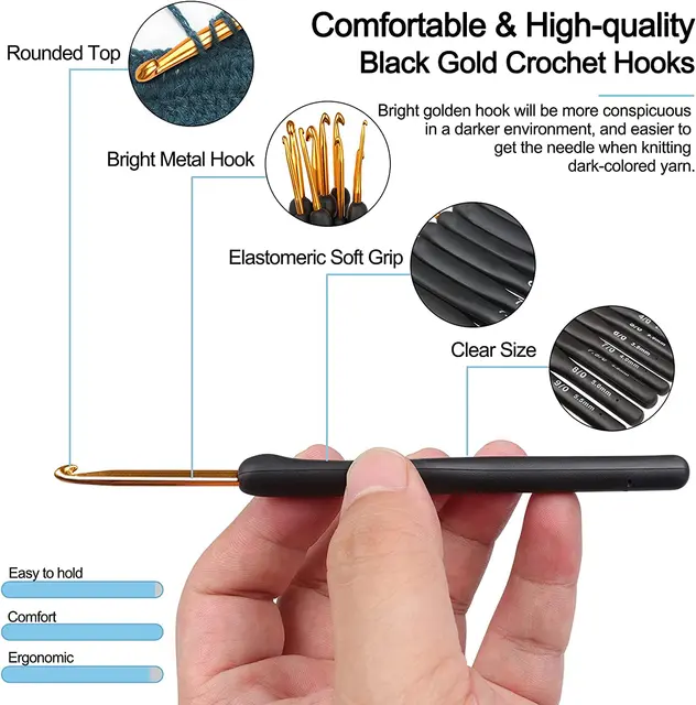 9Pcs Black Crochet Hooks Needles 3