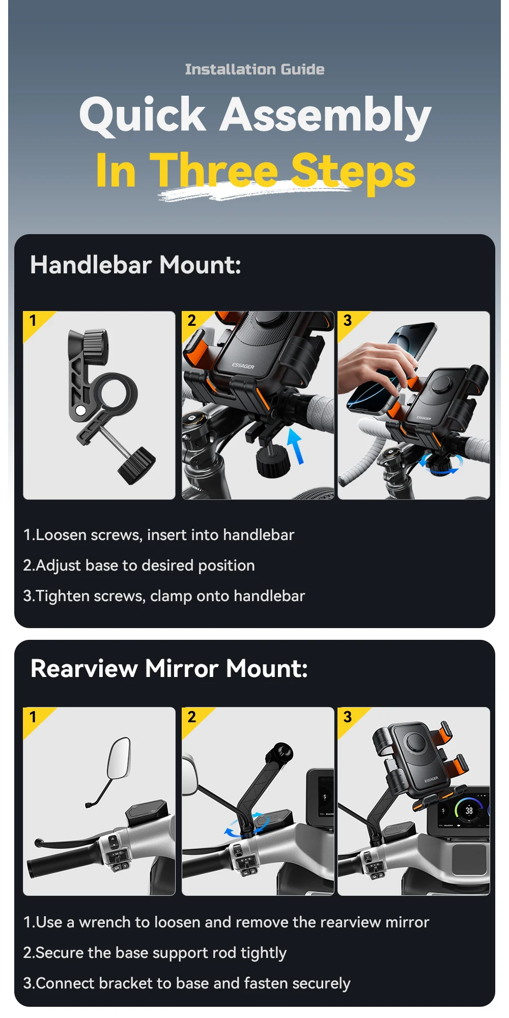 Motorcycle Bike Phone Mount 360°Rotatable Phone Holder for Mountain Bike Motorcy