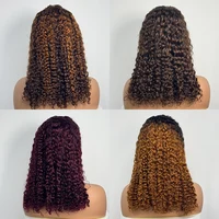 Double dessiné 250% densité Ombre 18 pouces vague d'eau bouclés perruques de cheveux humains 13x4 Transparent dentelle frontale perruque de cheveux pour les femmes 6
