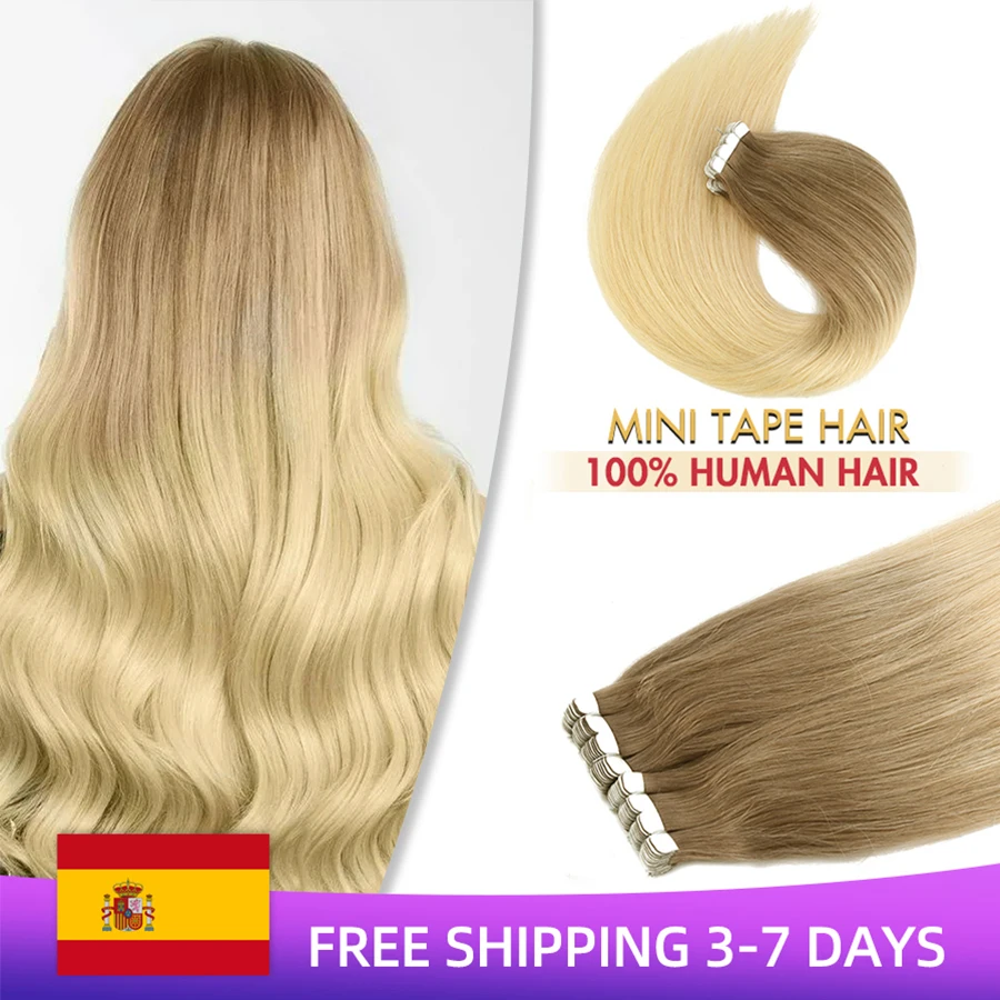 

Neitsi Mini Tape In Human Hair Extensions Invisible Skin Weft Adhesive Mixed Omber Color 100% Natural Straight Real Hair 12"-24"