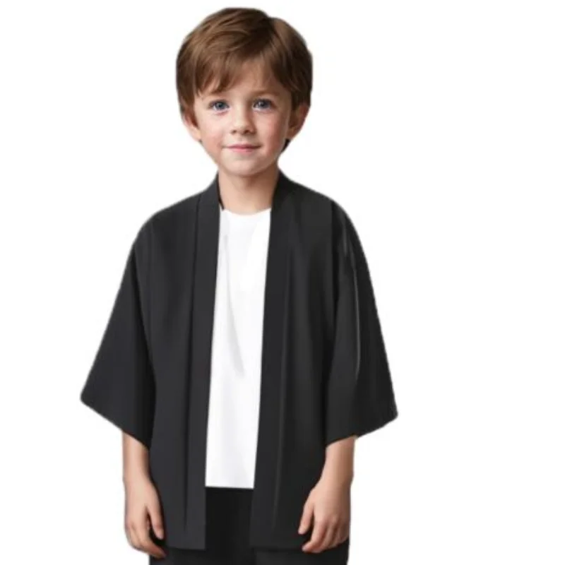Summer Japanese Kimono Cardigan for Kids Height 130-170cm Solid Color Fashion Haori