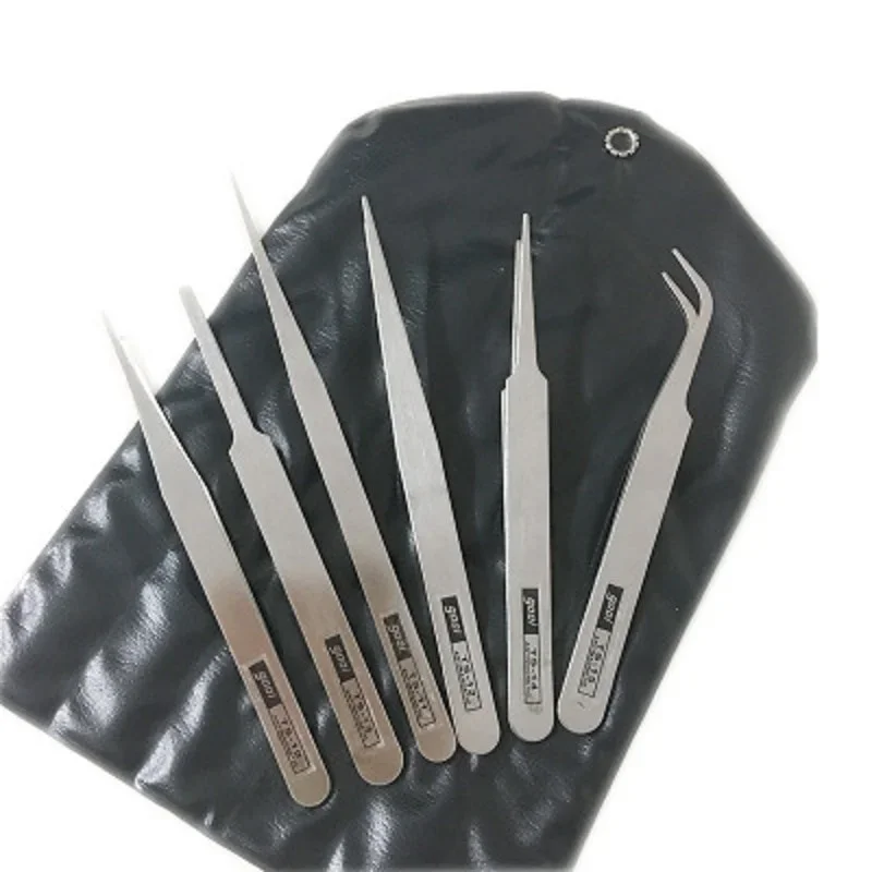 6pcs Set of Stainless Steel Tweezers with Succulent Green Plants DIY Elbow Small Tweezers Repair Tool