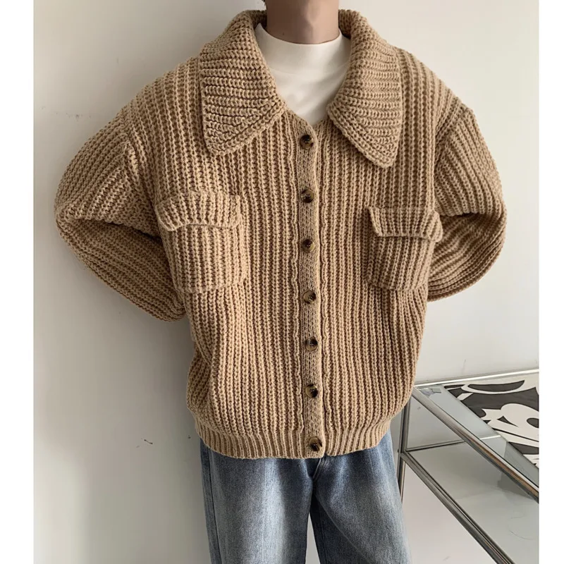 

Winter Thick Cardigan Sweater Men Warm Fashion Short Sweater Coat Men Korean Loose Lapel Sweater Cardigan Mens Jumper Clothes