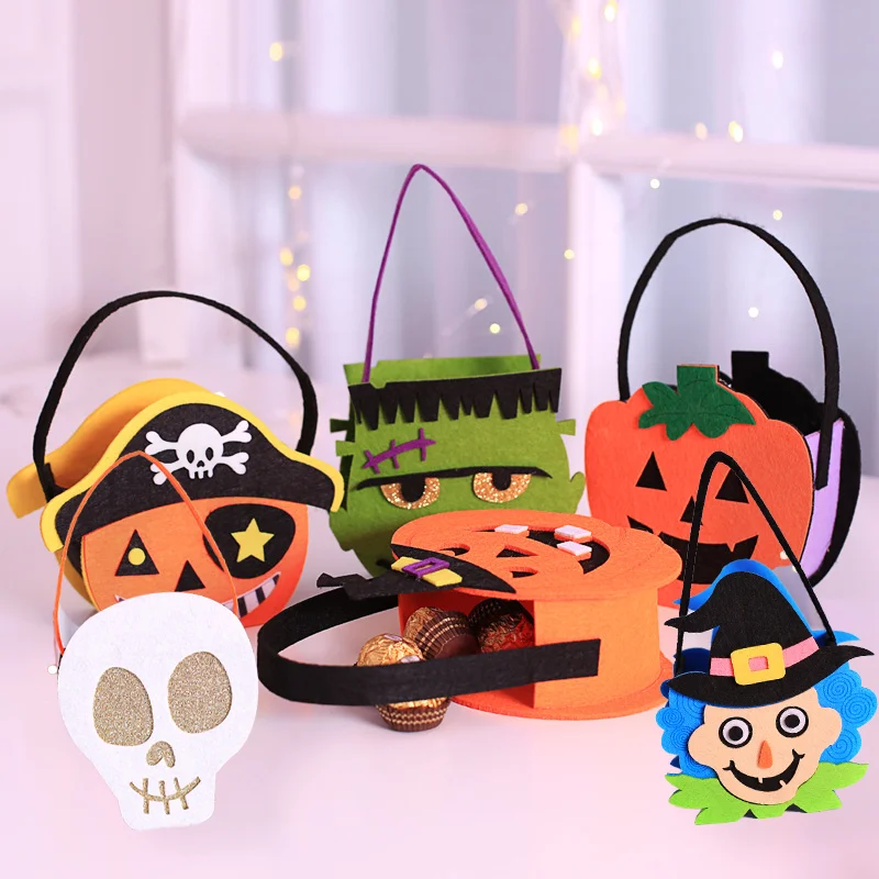 

Halloween Felt Candy Biscuit Gift Bag Pumpkin Skull Witch Self Adhesive Snack Packaging Bag Halloween Party Decoration Handbag