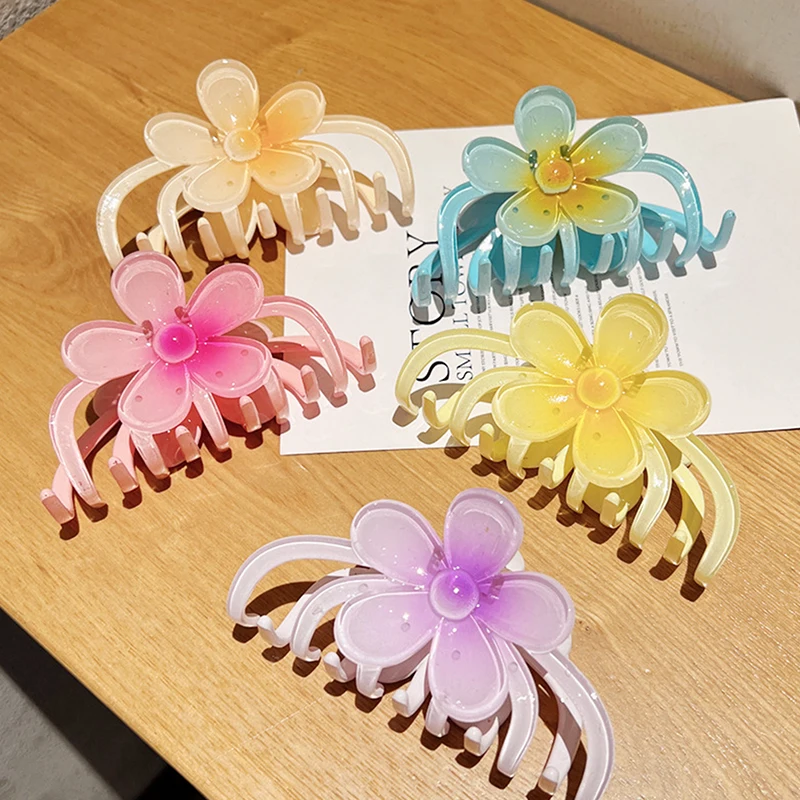 

Fashion Gradient Flower Hair Clip Shark Clip For Women Girls Sweet Hairpin Temperament Hair Claws Hawaiian Hair Accessories Gift