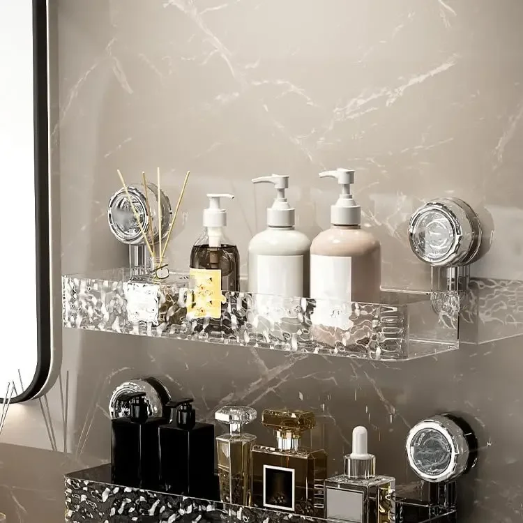 Corrugated Suction Cup Storage Holder Light Luxury Style Glacier Pattern Suction Cup Shelf No-Drill Bathroom Suction Storage Box 3
