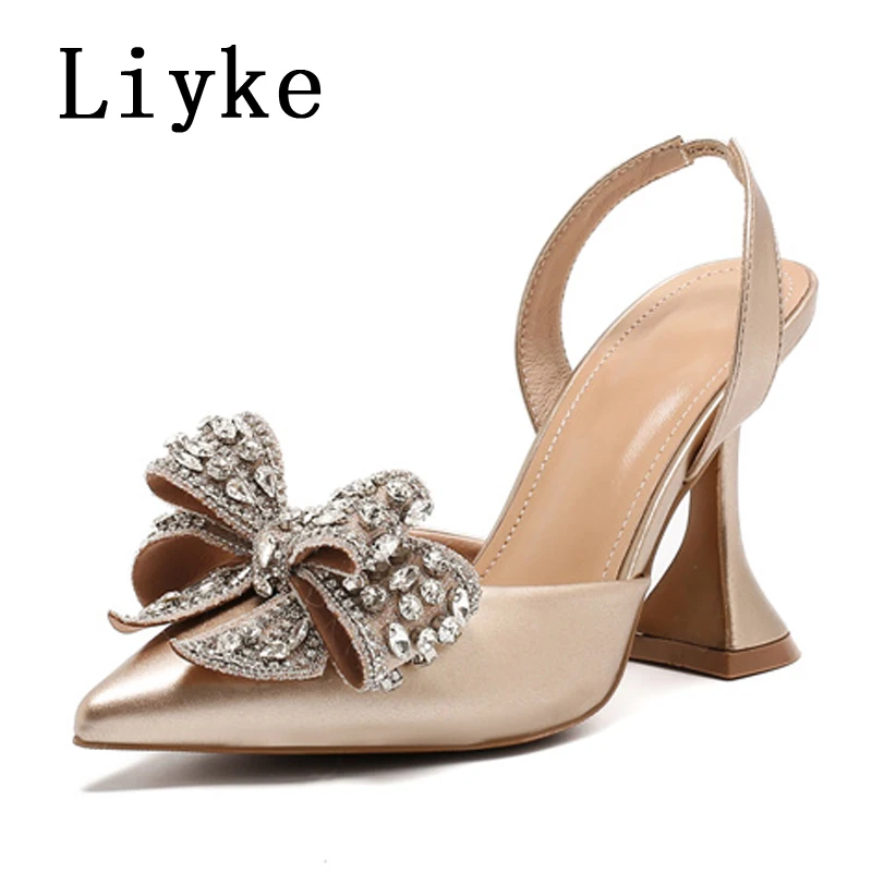 Liyke 2024 Spring Women Pumps Fashion Design White Pearl Bowknot High Heels Platform Sandals Pointed Toe Party Dress Shoes Lady main image 1