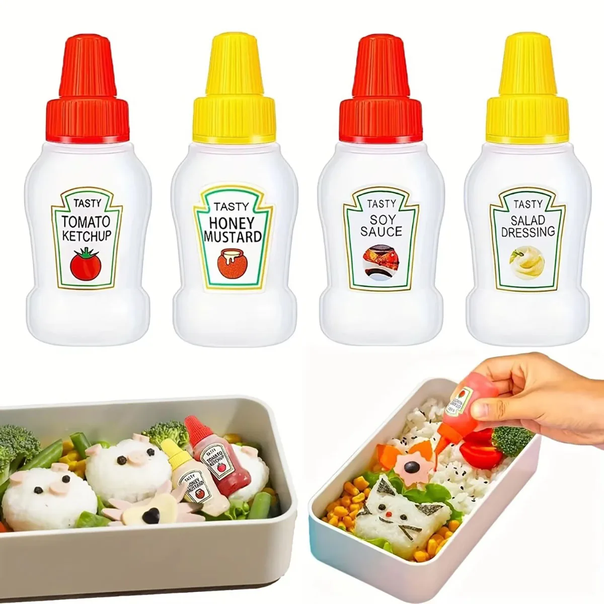 Seasoning squeeze bottle 4-piece mini tomato sauce 25ml plastic portable container for adults offices