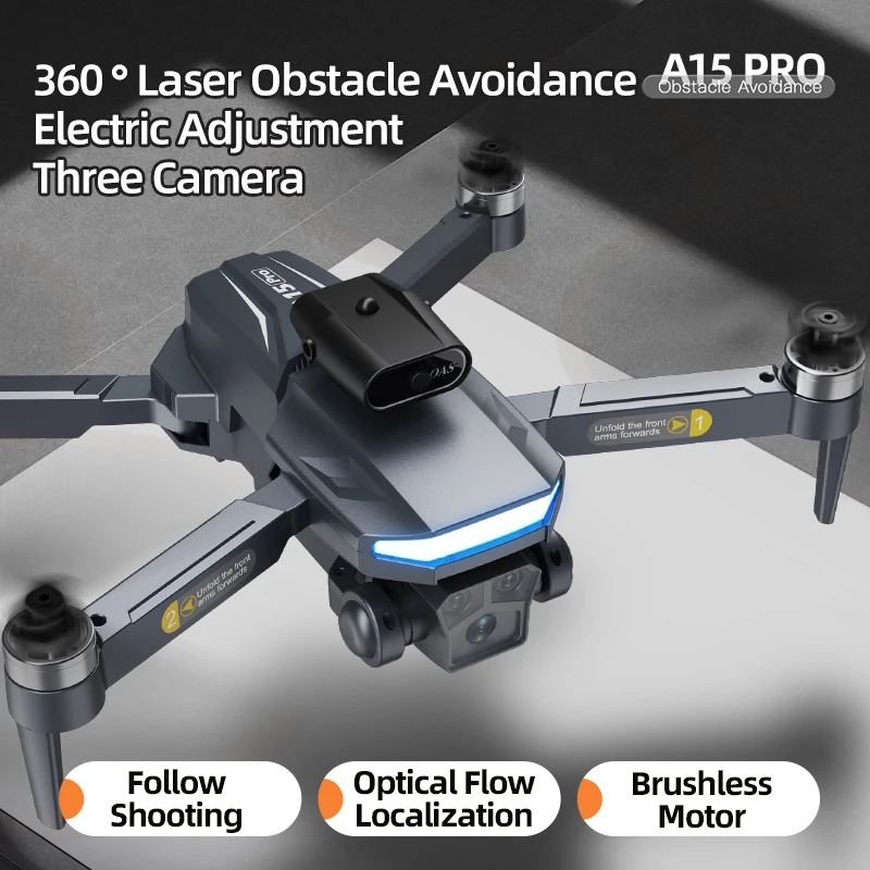A15 Pro Aerial Drone Folding Optical Flow Automatic Obstacle Avoidance Quadcopter Remote Control Aircraft Toy Birthday Gift