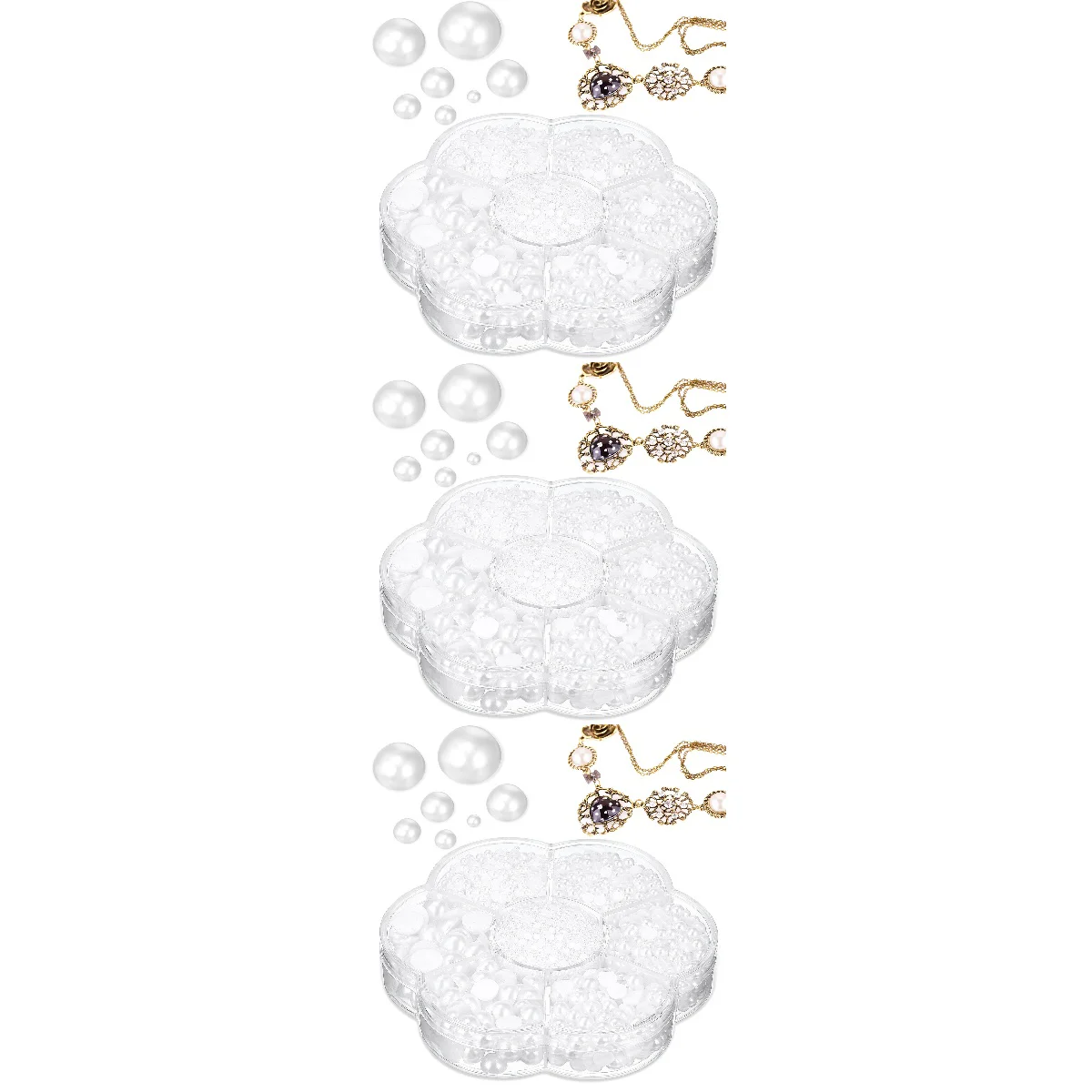 

3 Boxes Pearl Clothing Accessories Half Round Pearls Flat Back White Nail Abs Fake Beads