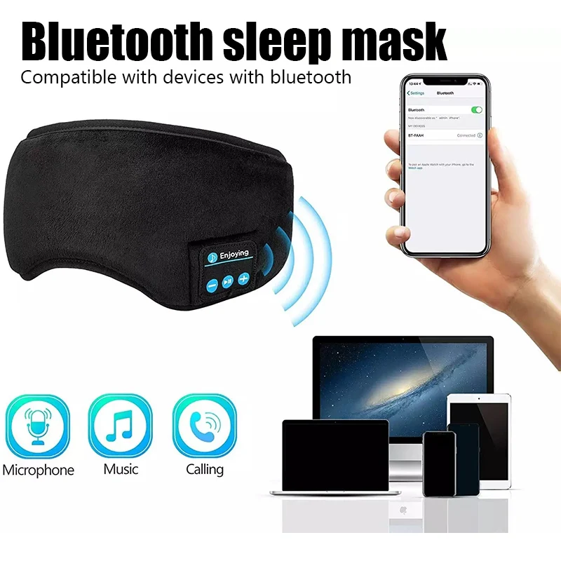 Bluetooth Sleeping Headphones 3D Eye Mask Wireless Air Travel Bluetooth 5.0 Headband Soft Elastic Comfortable Music Earphones 3
