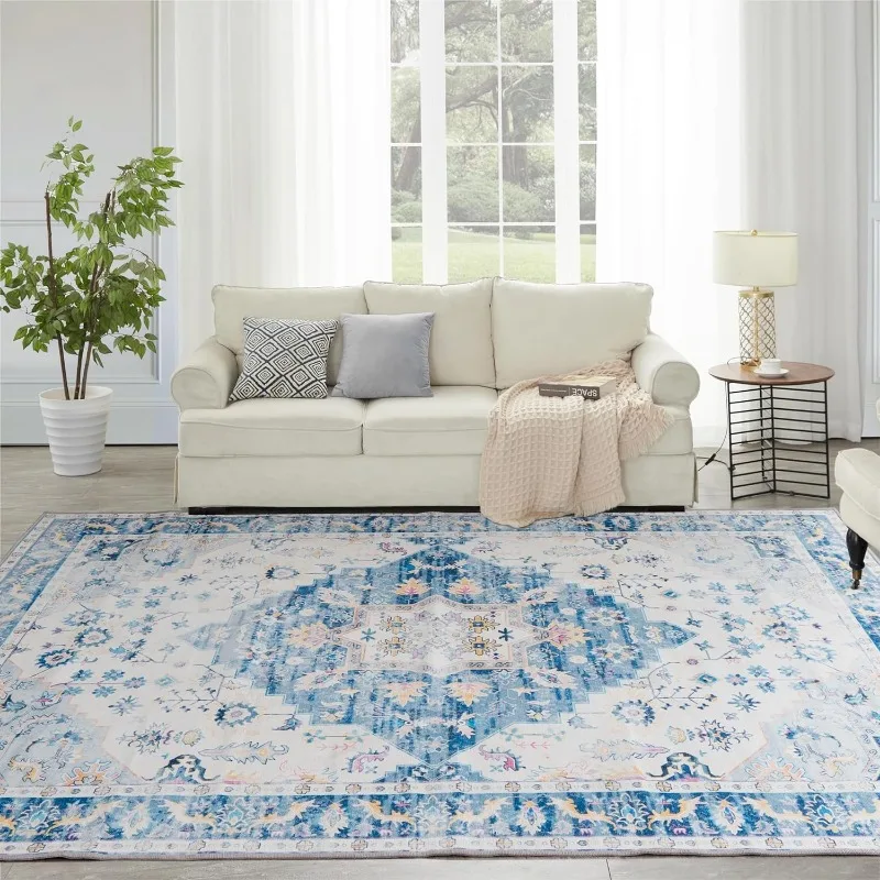 Washable Rug Vintage Area Rugs, 5'x 7' Living Room Rug with Non Slip Backing, Distressed Indoor Carpet