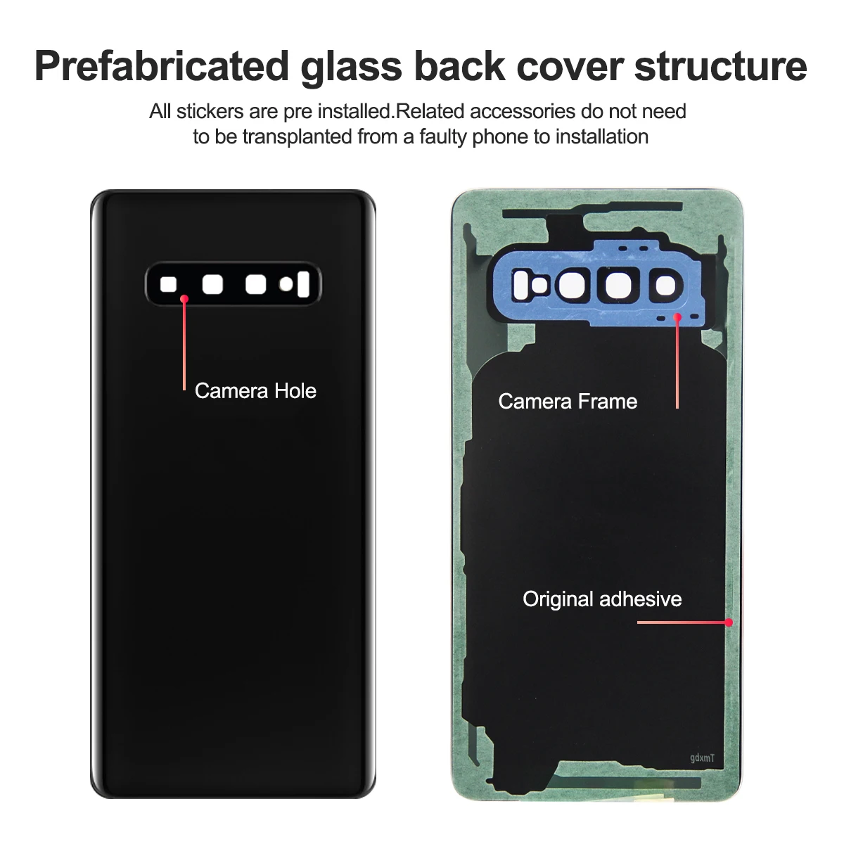 Enhanced Battery Glass Back Cover Housing with Camera Lens, Rear Door Case Panel Parts
