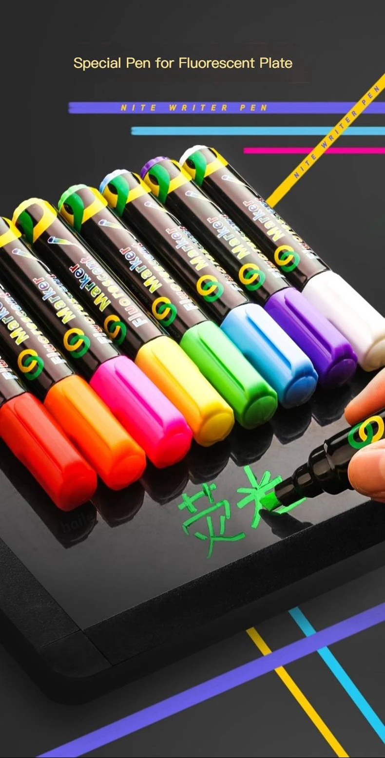Haile 8 Farbe/Set Textmarker Fluoreszierende Marker Stifte Löschbare Kreide 5/6/8/10mm Schreibwaren für LED Schreibtafel Malerei Graffit – Detail 2