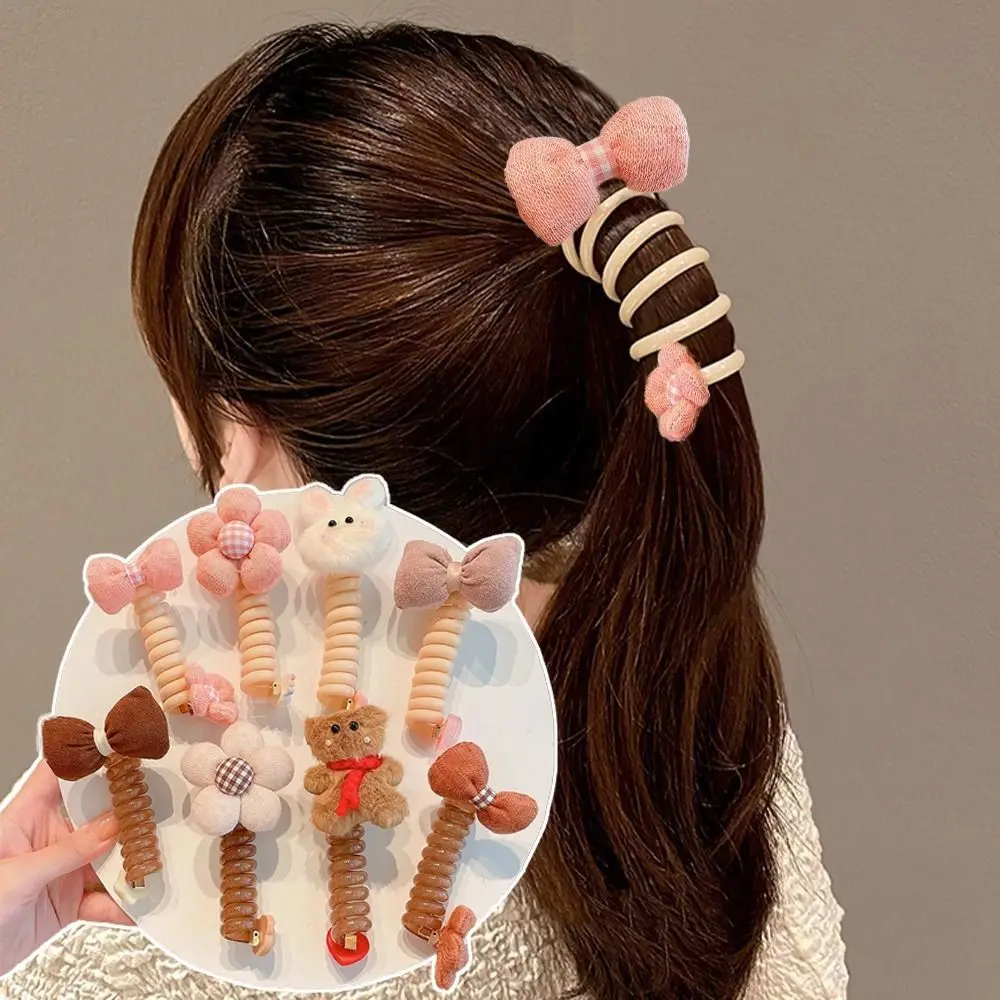 

Bow Telephone Line Hair Rope Sweet Plaid Straight Flower Ponytail Holder Hair Ties Rubber Band Bowknot Hair Ring