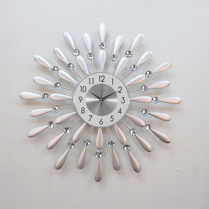 Wall Clock Mute Craft Light Metal Diamond-Embedded Starry Iron Clock Color:10;Sheet Size:Diameter 38cm