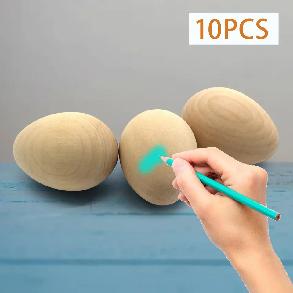 DIYEAH 10 Pièces Œufs Décoratifs Bois Pour Pâques Œuf Factice Brut à Décorer De Pâques Bois à Motifs