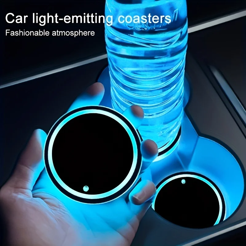 thumbnail image 1 of Posavasos para coche con luz LED de neón, posavasos recargable por USB, resistente al agua, accesorios interiores para coche, decoración para coche, 1 of 5