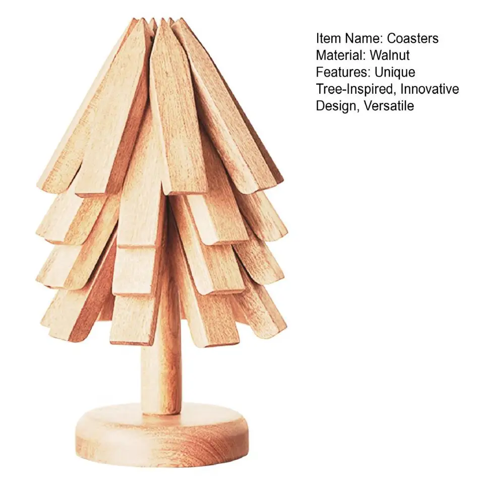 12 Pcs Foldable Wooden Trivet Set - 3 Sizes Tree Shape Hot Pads