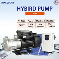 1HP Hybrid Solar Self Prime ปั๊มน้ํา MPPT Controller 72 v AC/DC Booster ปั๊ม SS304 ใบพัดฟาร์มการเกษตรชลประทาน 1