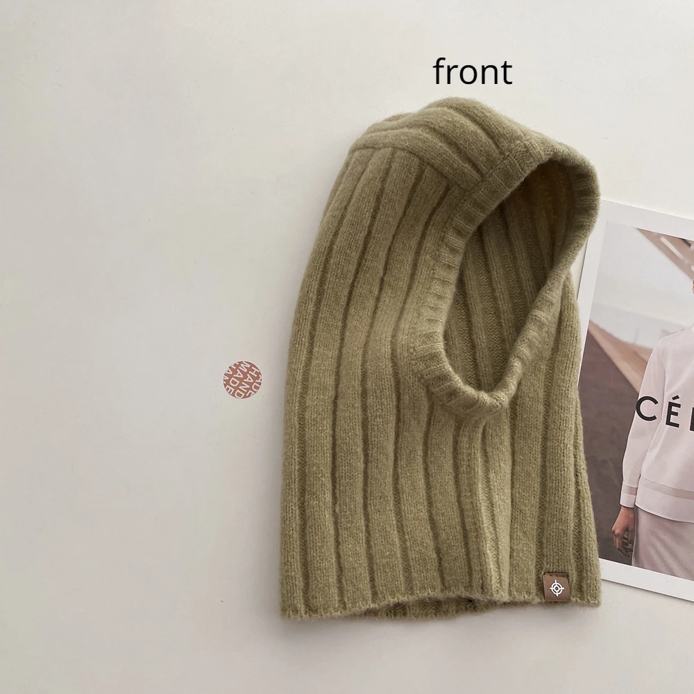2023 Korea Wool Balaclava Winter Hat for Women Men Unisex Knitted Hooded Caps Outdoor Warmer One-Piece Neck Collar Beanies Cap 5