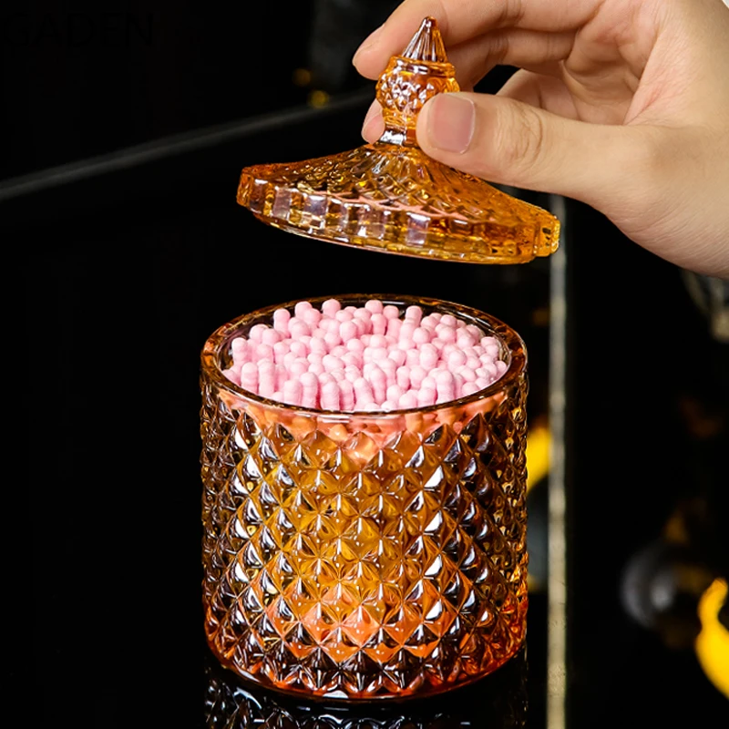 Transparent Glass Storage Jar Household Storage Box Glass Container Desktop Decoration Cotton Swab Box with Lid Jar