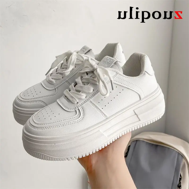 

New Woman Platform Sneakers Women Casual Shoes Female White Leather Shoes Tennis Ladies Shoes Chunky Sneakers Lace Up Shoe