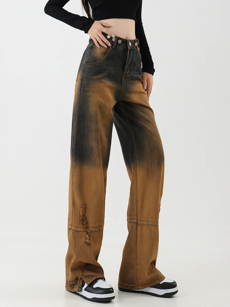 Streetwear Gradual Waist Adjustable Jeans 2023 Fall New Women's Pants Wide Leg Y2k Vintage Harajuku Loose Casual Denim Trousers